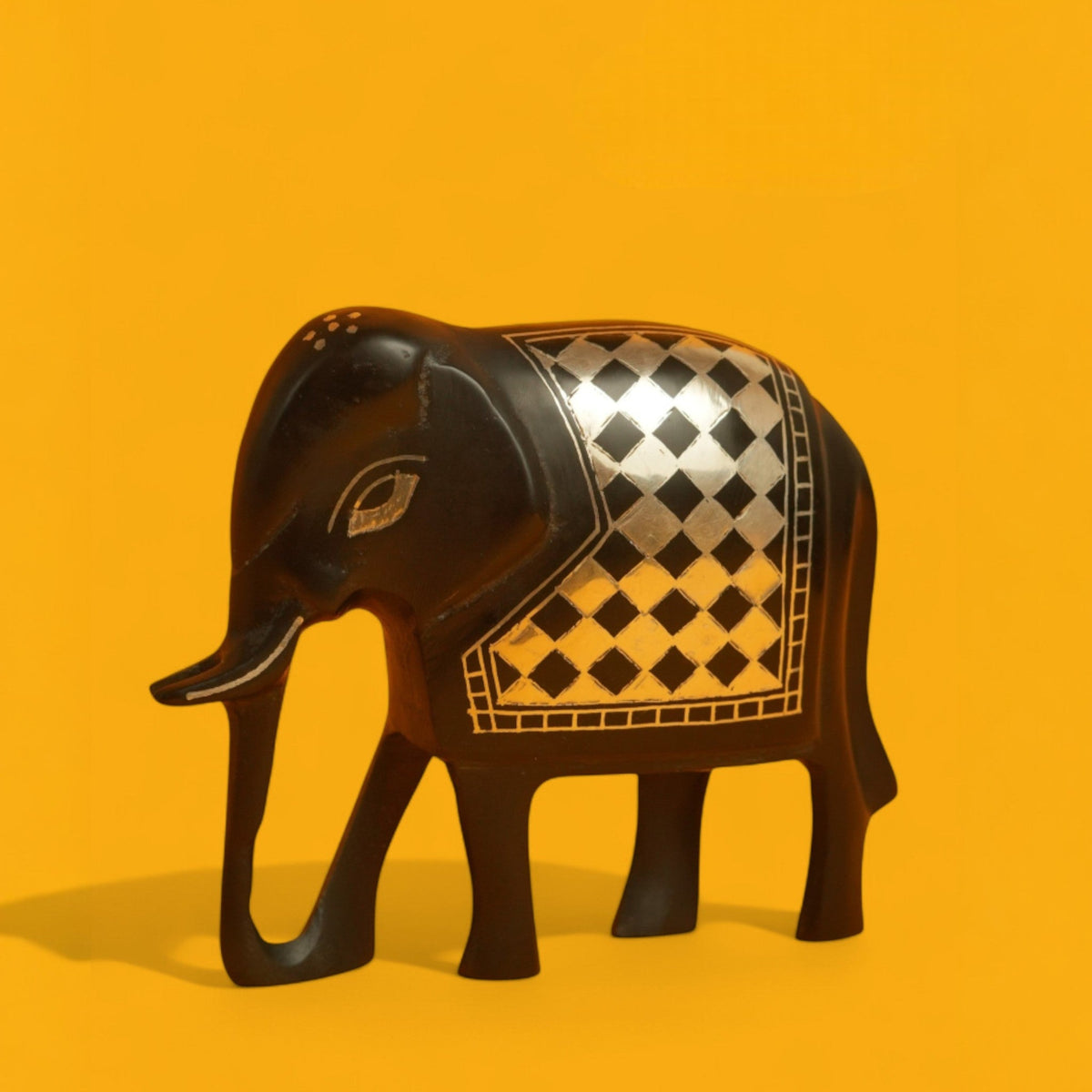 Elephant Bidri Art Figurine with Silver Checked Inlay – Handcrafted Bidriware