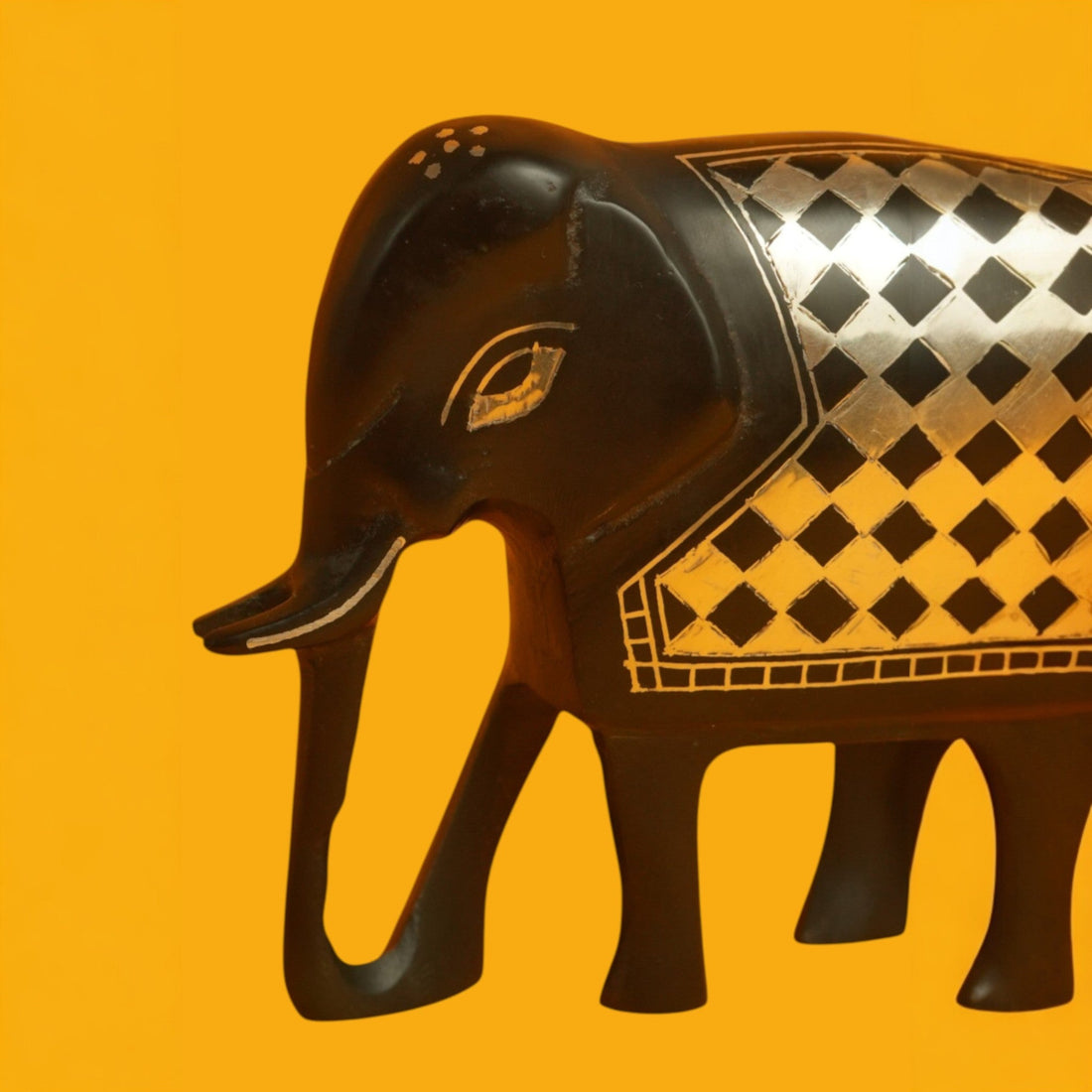 Elephant Bidri Art Figurine with Silver Checked Inlay