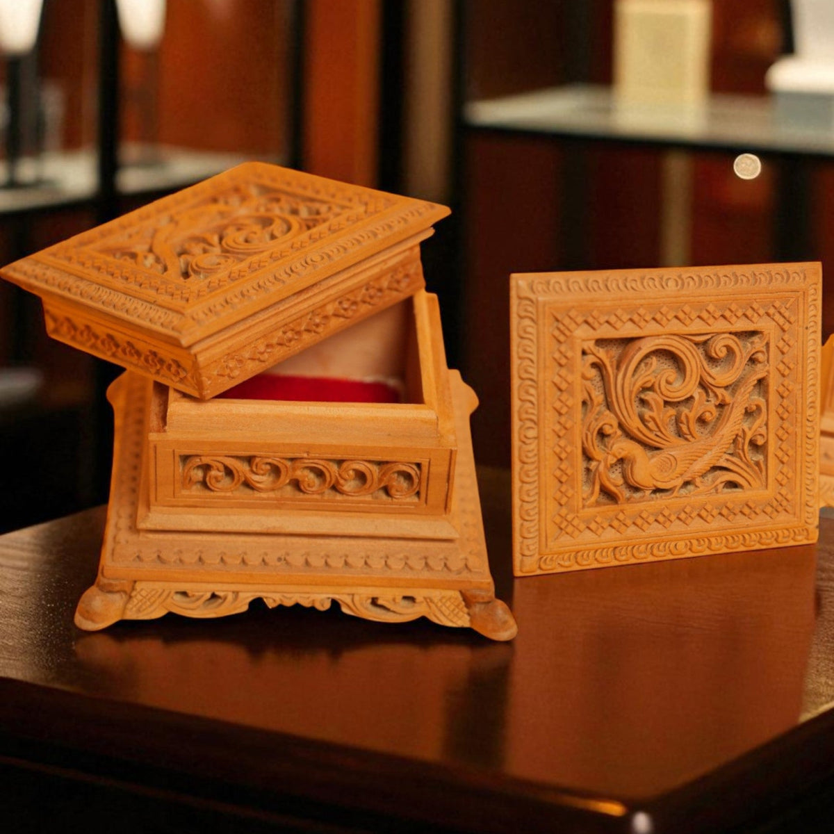 Peacock Jewellery Box in Shivani Wood – view 2