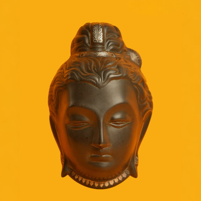 Buddha Head Bidri Art – Black Bidriware Buddha Sculpture