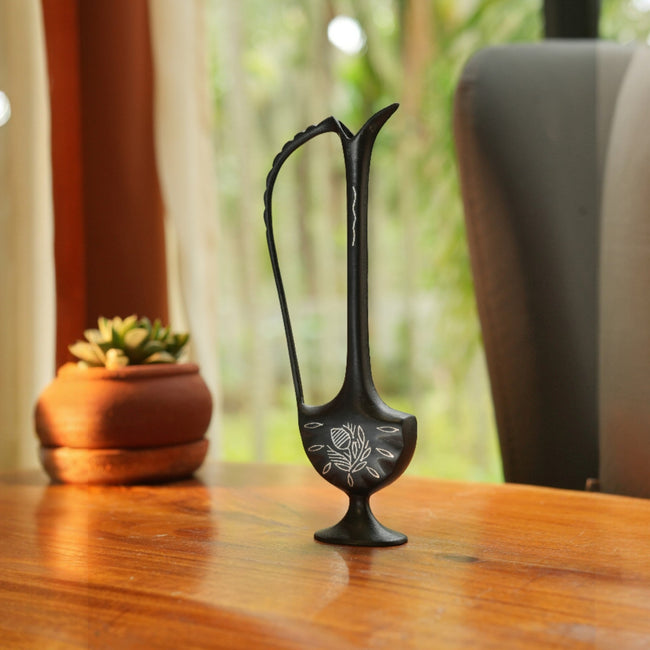 Surai Wire Work Bidri Art – Slim Black Decorative Jug with Silver Floral Inlay