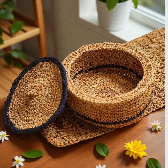 Banana Fibre Chapathi Box with Lid – Handwoven Natural Roti Basket