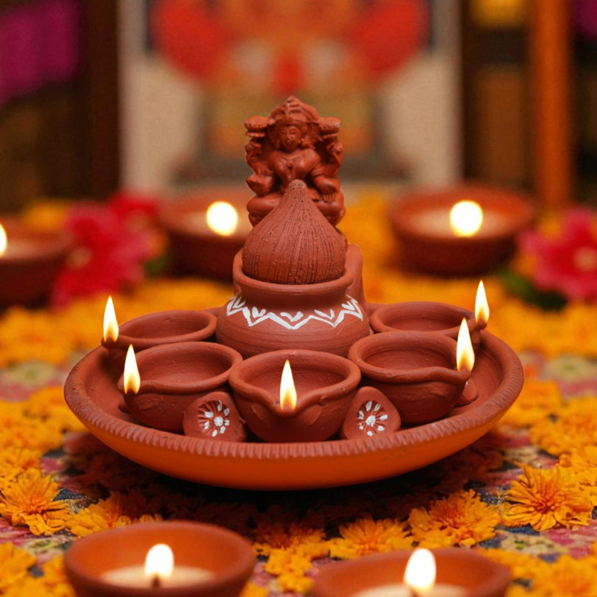 Handcrafted Terracotta Pancha Kalasa Deepa – Set of 2