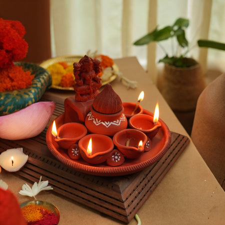 Handcrafted Terracotta Pancha Kalasa Deepa – Set of 2