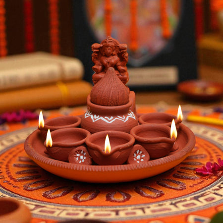 Handcrafted Terracotta Pancha Kalasa Deepa – Set of 2