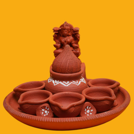 Handcrafted Terracotta Pancha Kalasa Deepa – Set of 2