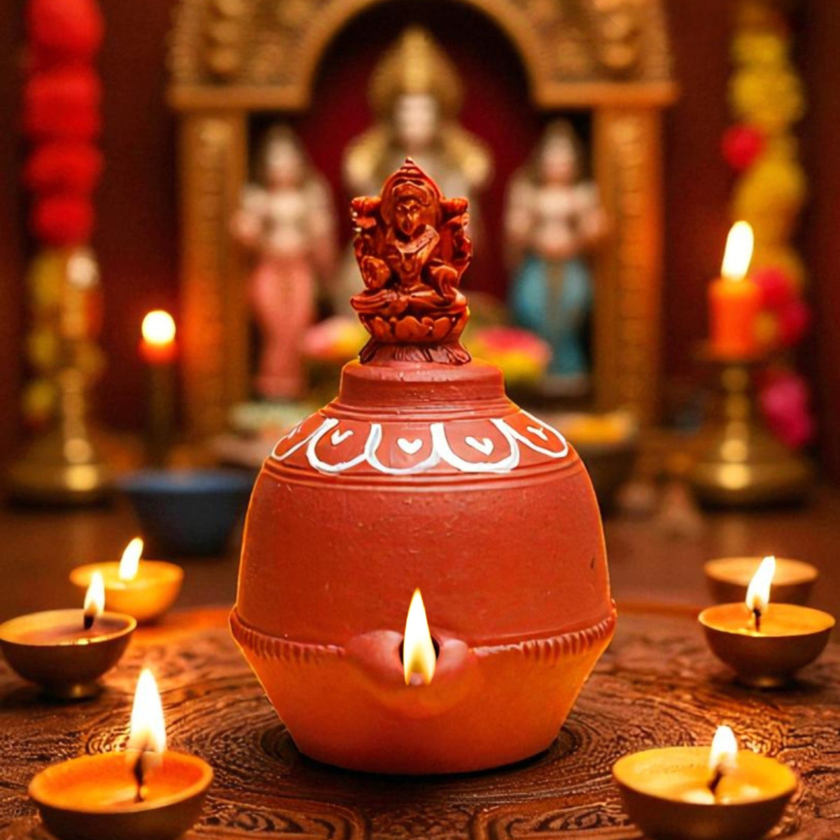 Handcrafted Terracotta Lakshmi Magic Lamp – Set of 3