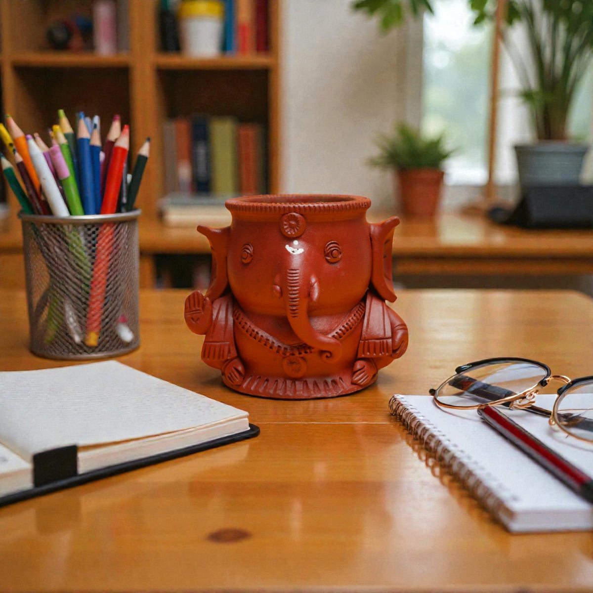 Handcrafted Terracotta Ganesha Pen Stand – Set of 2