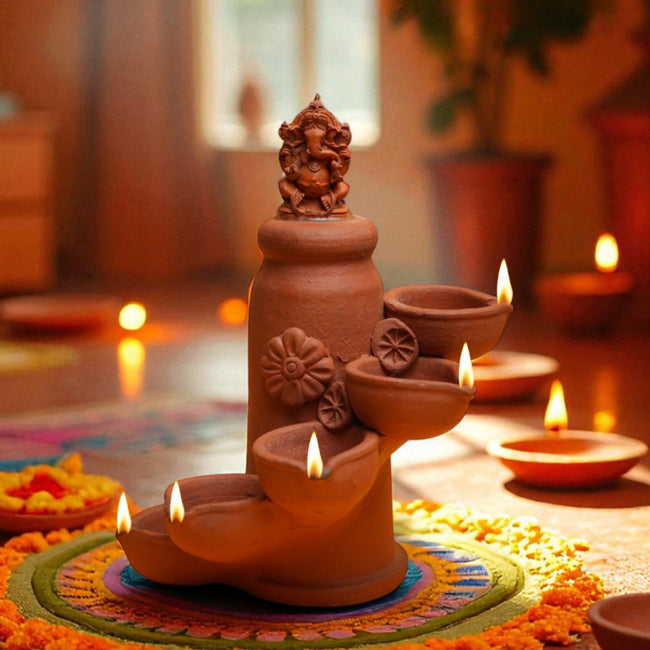 Handcrafted Terracotta Pillar Deepa – Set of 2