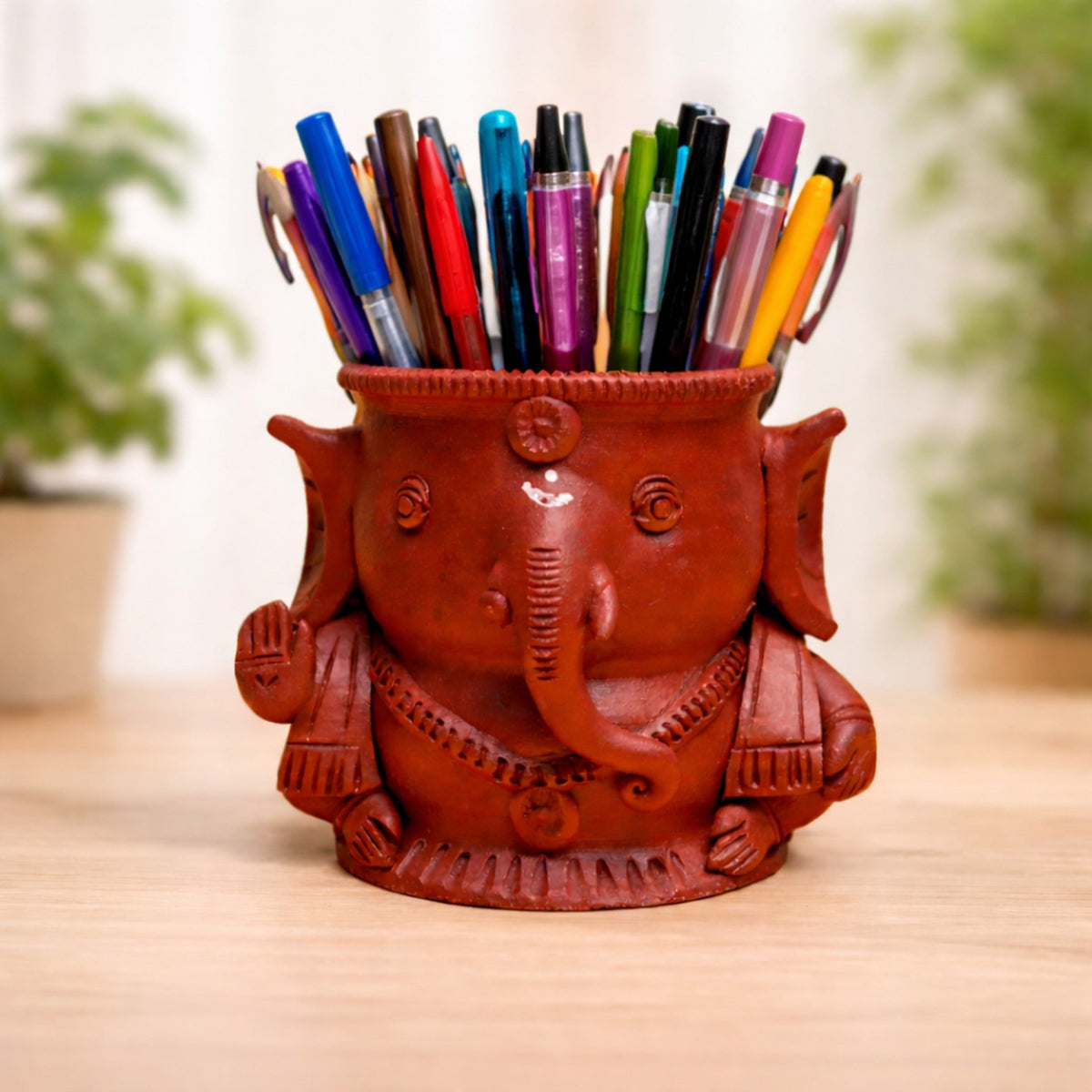 Handcrafted Terracotta Ganesha Pen Stand – Set of 2