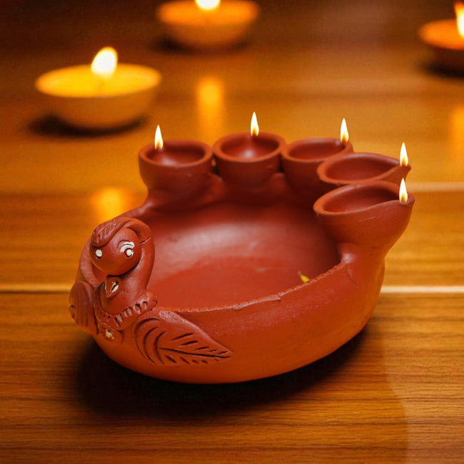 Handcrafted Terracotta Pancha Hamsa Deepa – Set of 2