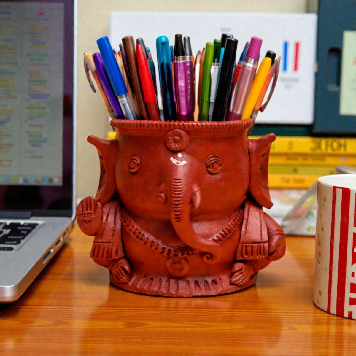 Handcrafted Terracotta Ganesha Pen Stand – Set of 2