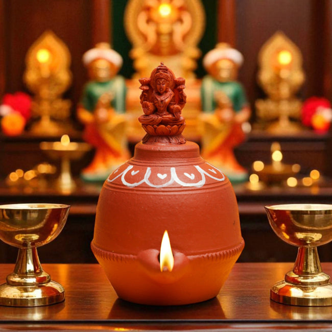 Handcrafted Terracotta Lakshmi Magic Lamp – Set of 3