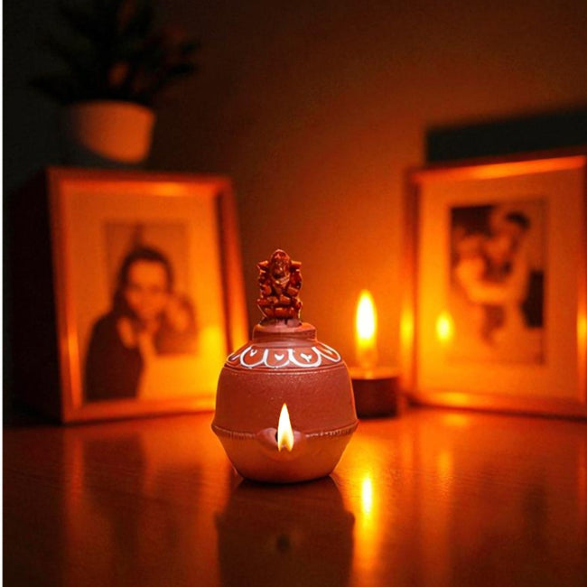 Handcrafted Terracotta Lakshmi Magic Lamp – Set of 3
