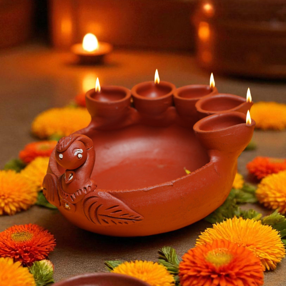Handcrafted Terracotta Pancha Hamsa Deepa – Set of 2