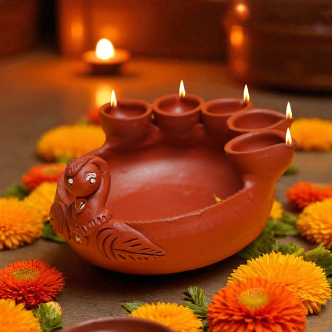 Handcrafted Terracotta Pancha Hamsa Deepa – Set of 2