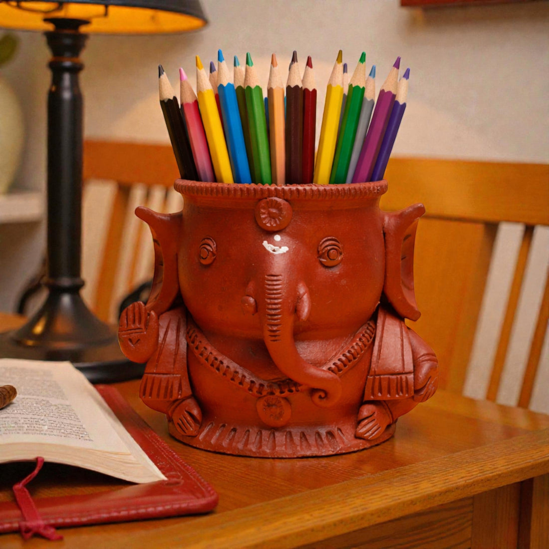 Handcrafted Terracotta Ganesha Pen Stand – Set of 2