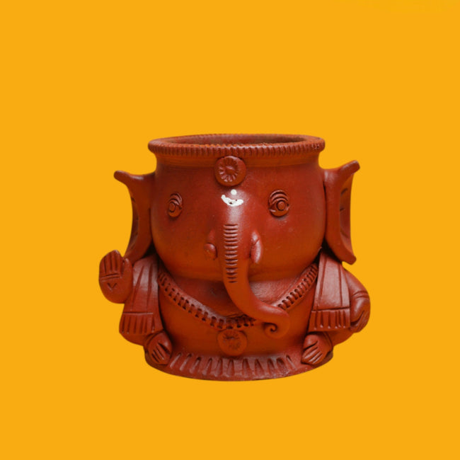 Handcrafted Terracotta Ganesha Pen Stand – Set of 2
