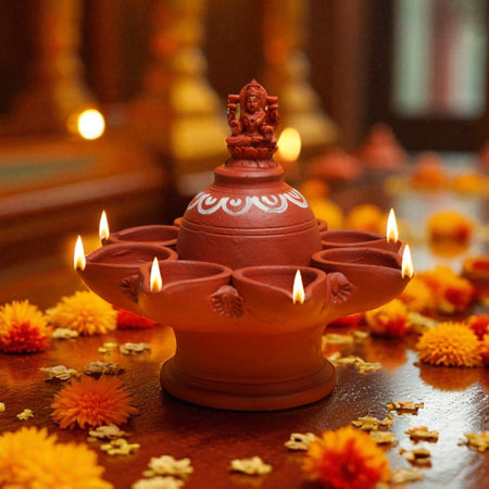 Astalakshmi Deepa – Handcrafted Terracotta Clay Diya Set of 2