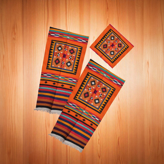 Pagade Mane Navalgund Jamkhana – Handwoven Orange Geometric Rug, 2 x 6 Ft