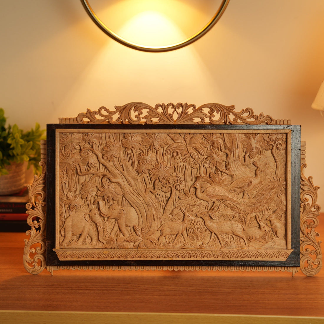Sandalwood Jungle Scene Carving