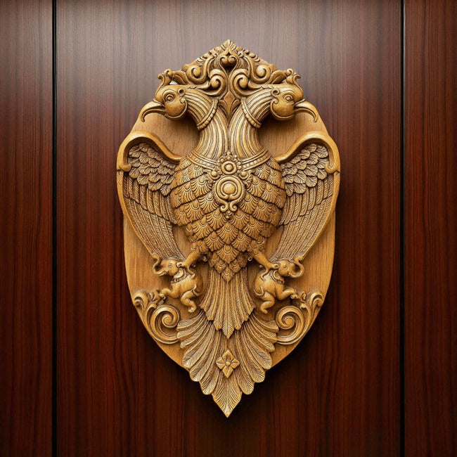 Gandaberunda Shivani Wood Carving – Hand-Carved Two-Headed Bird Wall Plaque