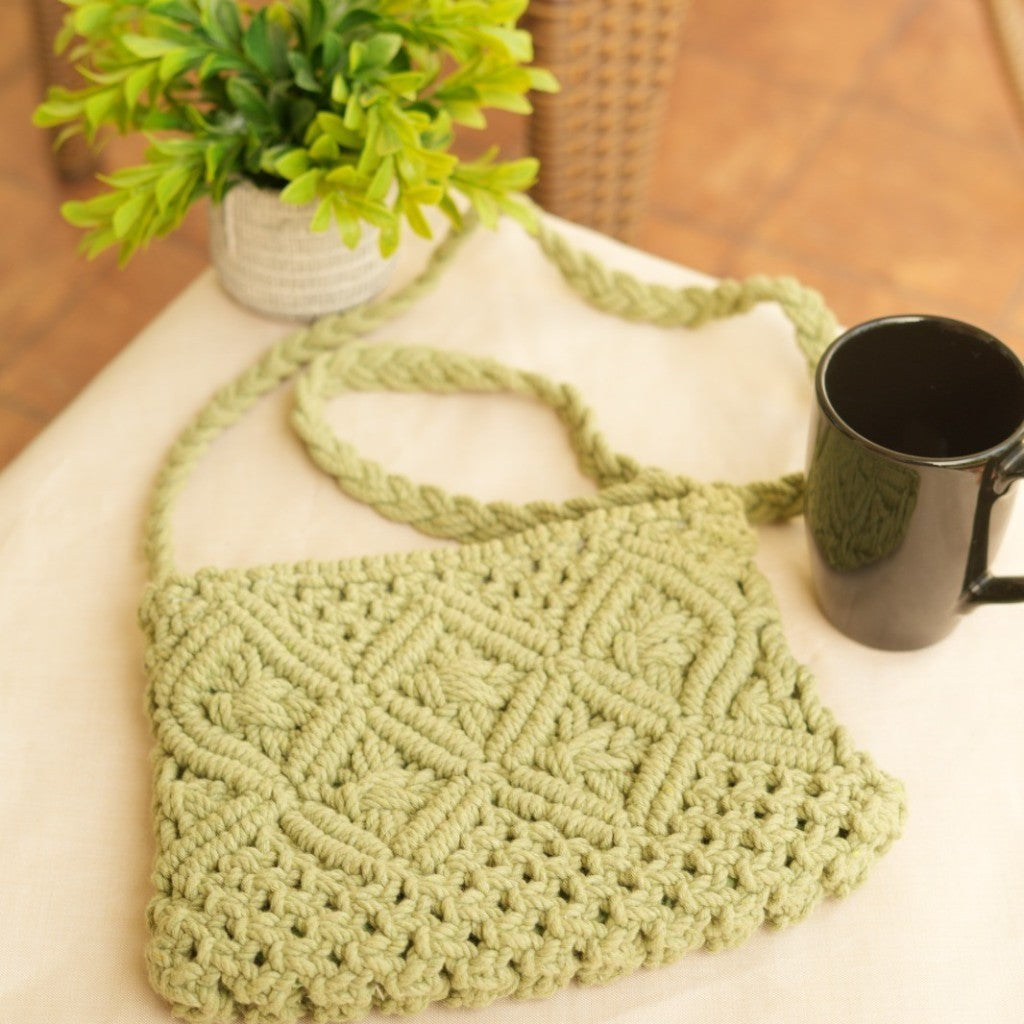 Olive Green Macramé Sling Bag