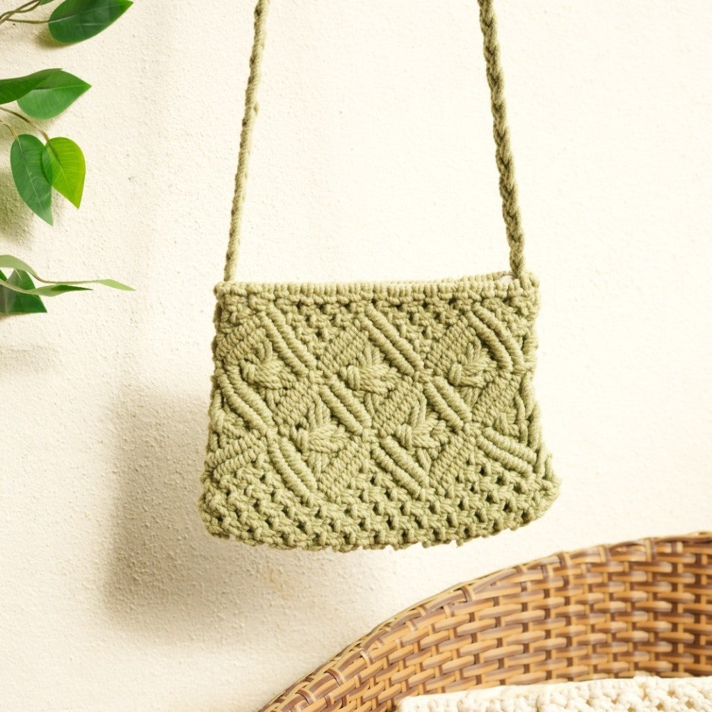 Olive Green Macramé Sling Bag – view 4