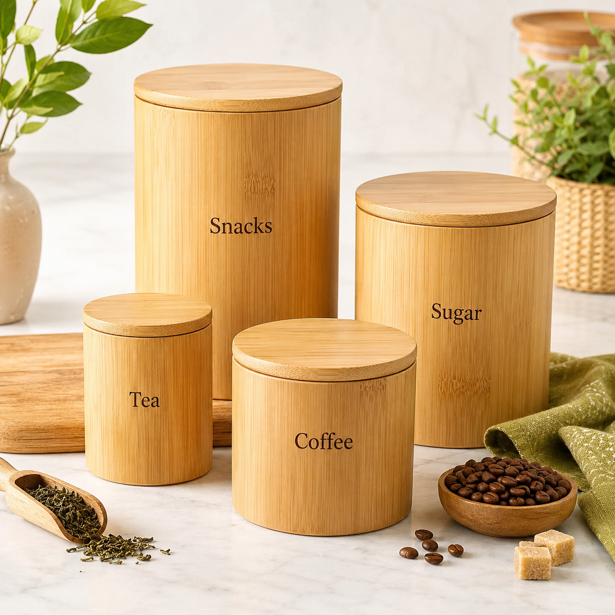 Bamboo Kitchen Storage Jar Set