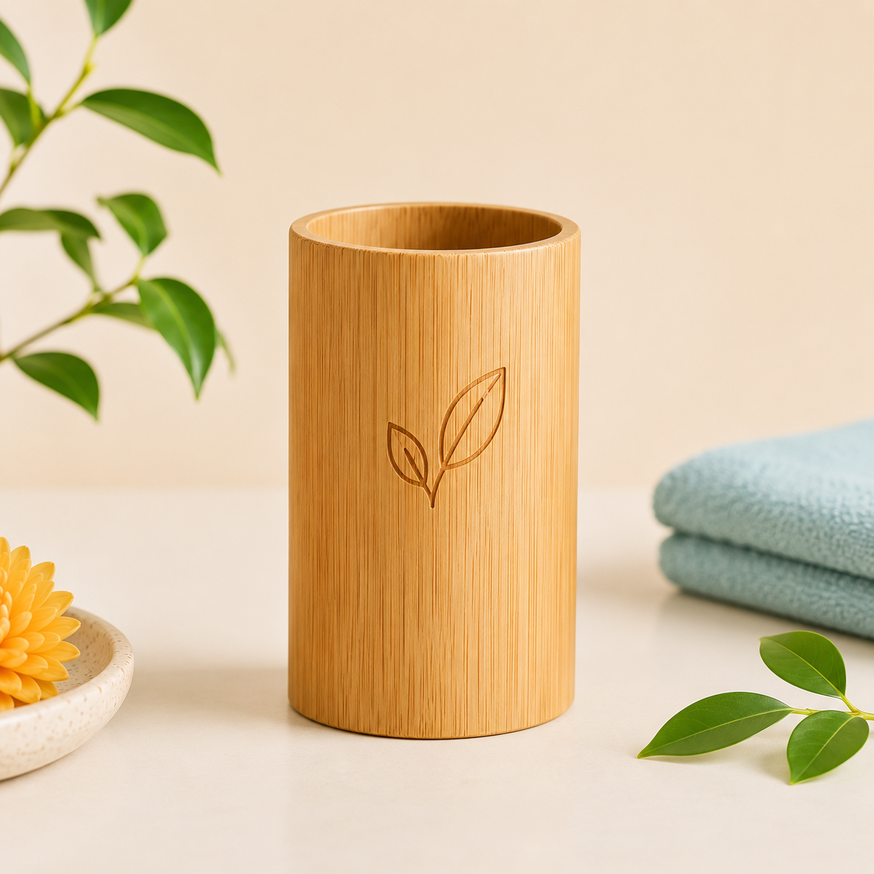 Bamboo Toothbrush Holder Cup