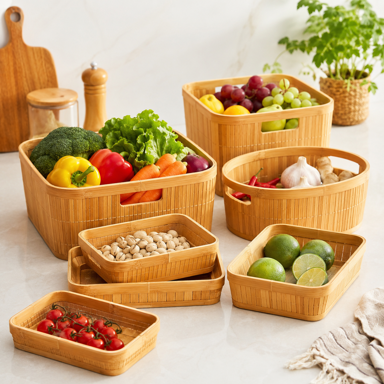 Bamboo Vegetable Storage Basket Set