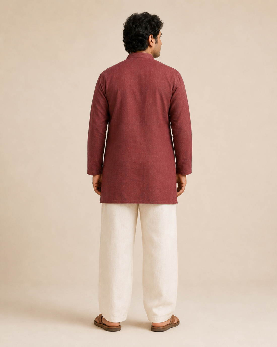 Mens Hemp Kurta Pants Set Maroon