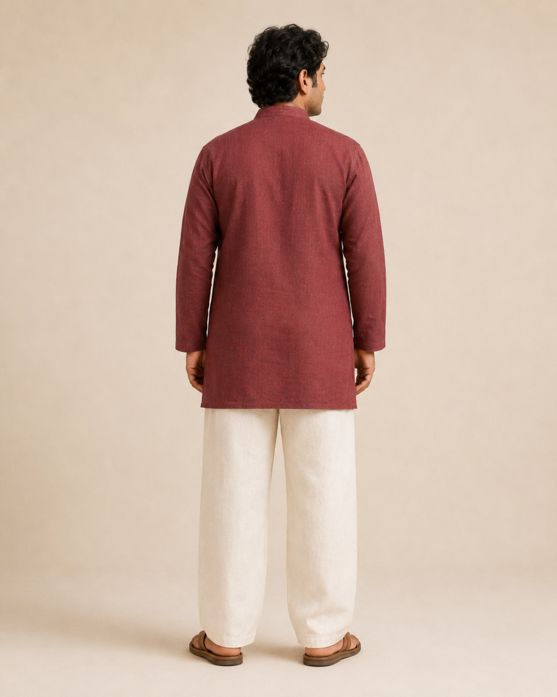 Mens Hemp Kurta Pants Set Maroon