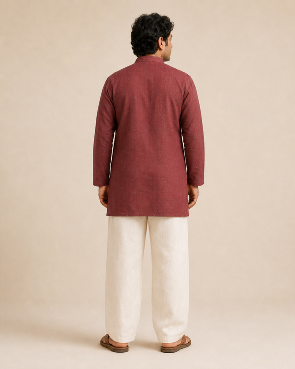 Mens Hemp Kurta Pants Set Maroon