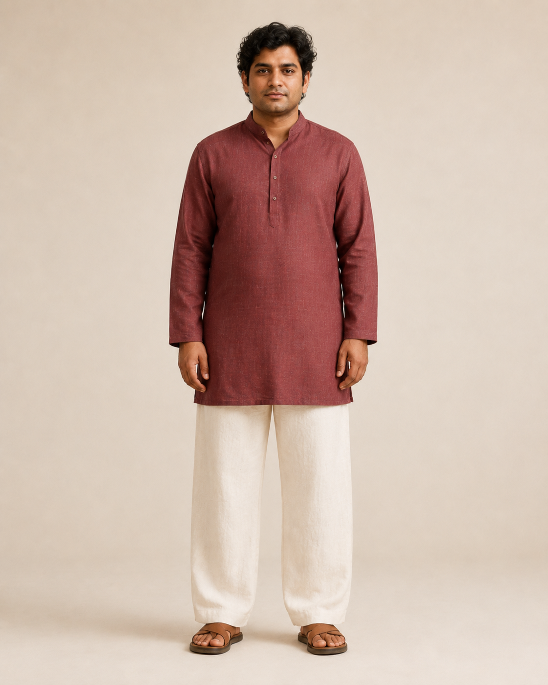Mens Hemp Kurta Pants Set Maroon