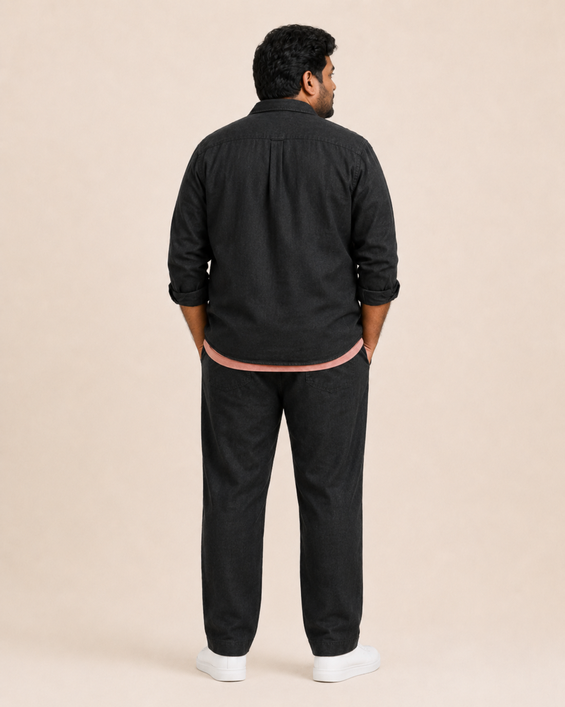 Mens Hemp Shirt Pants Set Black
