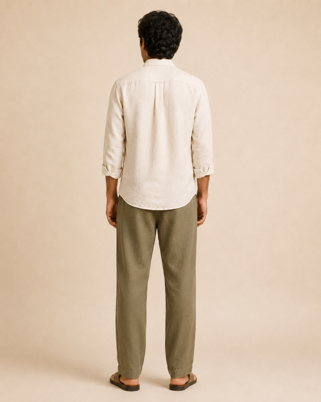Mens Hemp Shirt Pants Set Olive