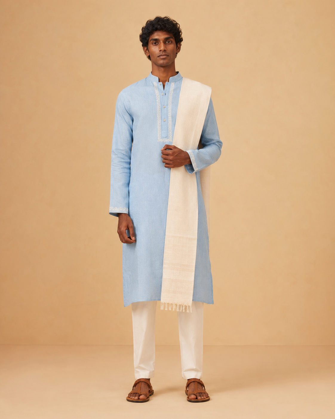 Mens Traditional Kurta Dhoti Set Blue