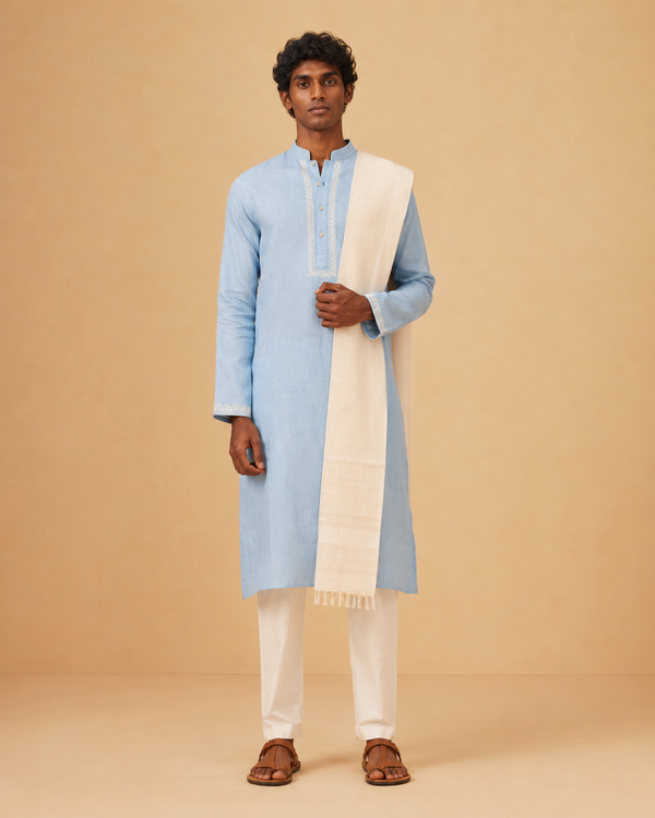 Mens Traditional Kurta Dhoti Set Blue