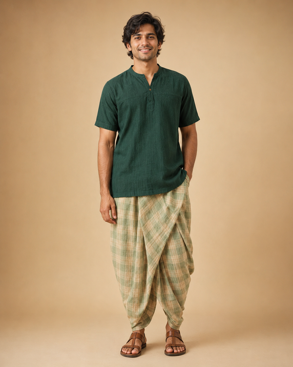 Mens Traditional Kurta Dhoti Set Green