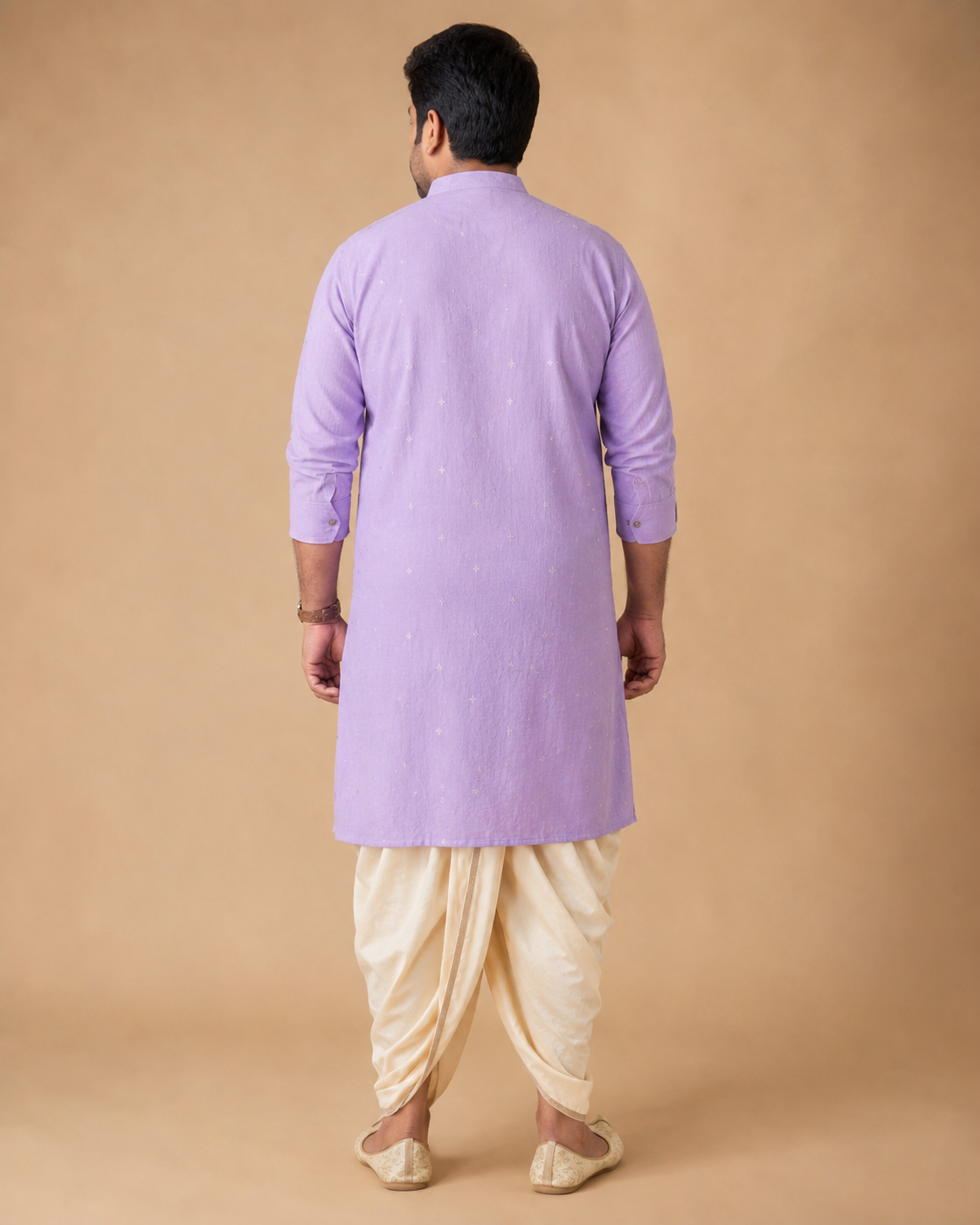Mens Traditional Kurta Dhoti Set Lavender