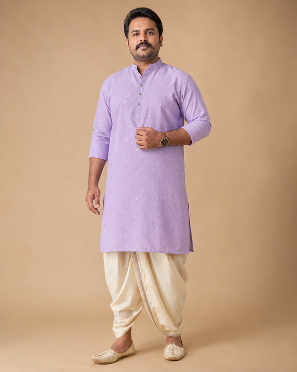 Mens Traditional Kurta Dhoti Set Lavender