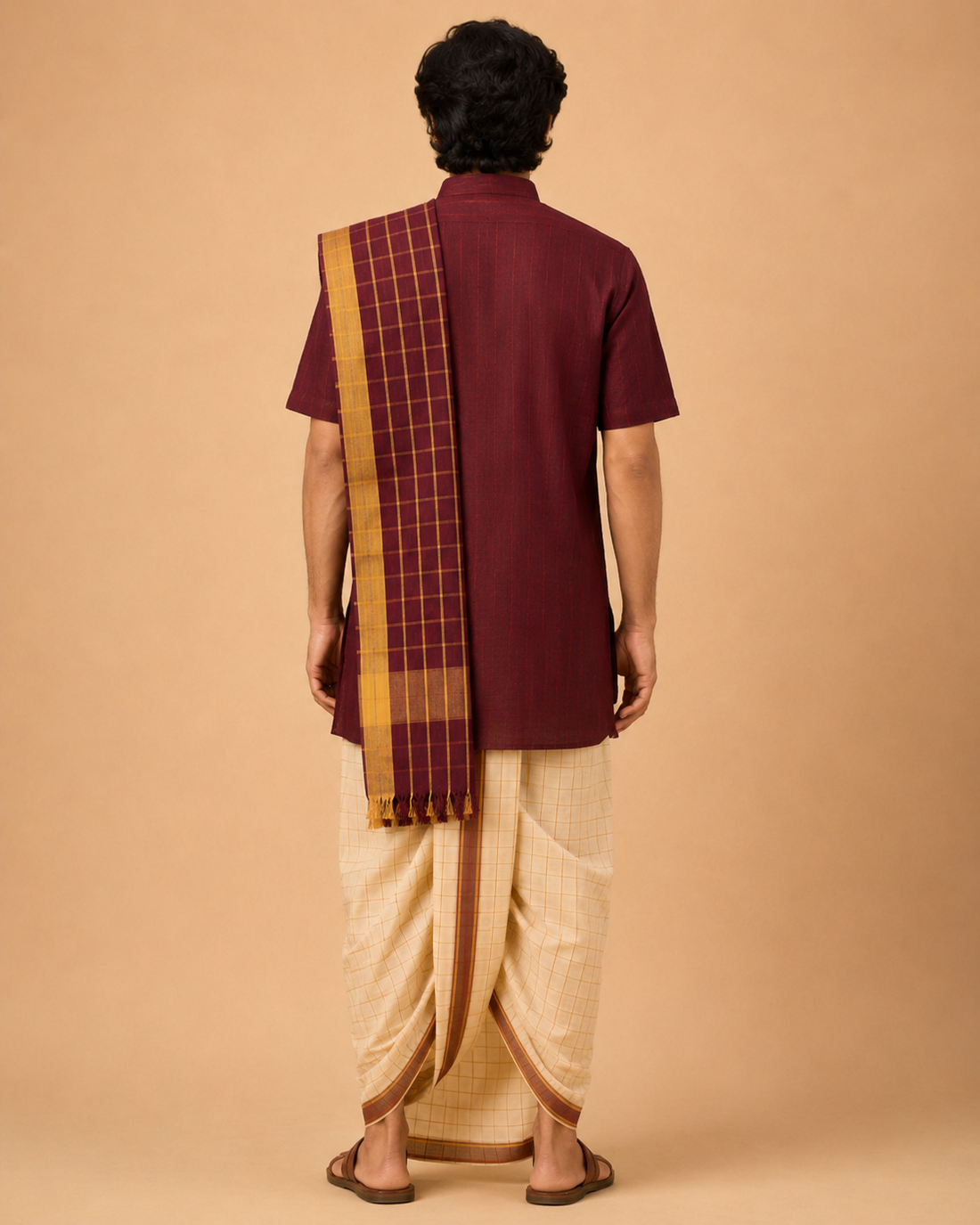 Mens Traditional Kurta Dhoti Set Maroon