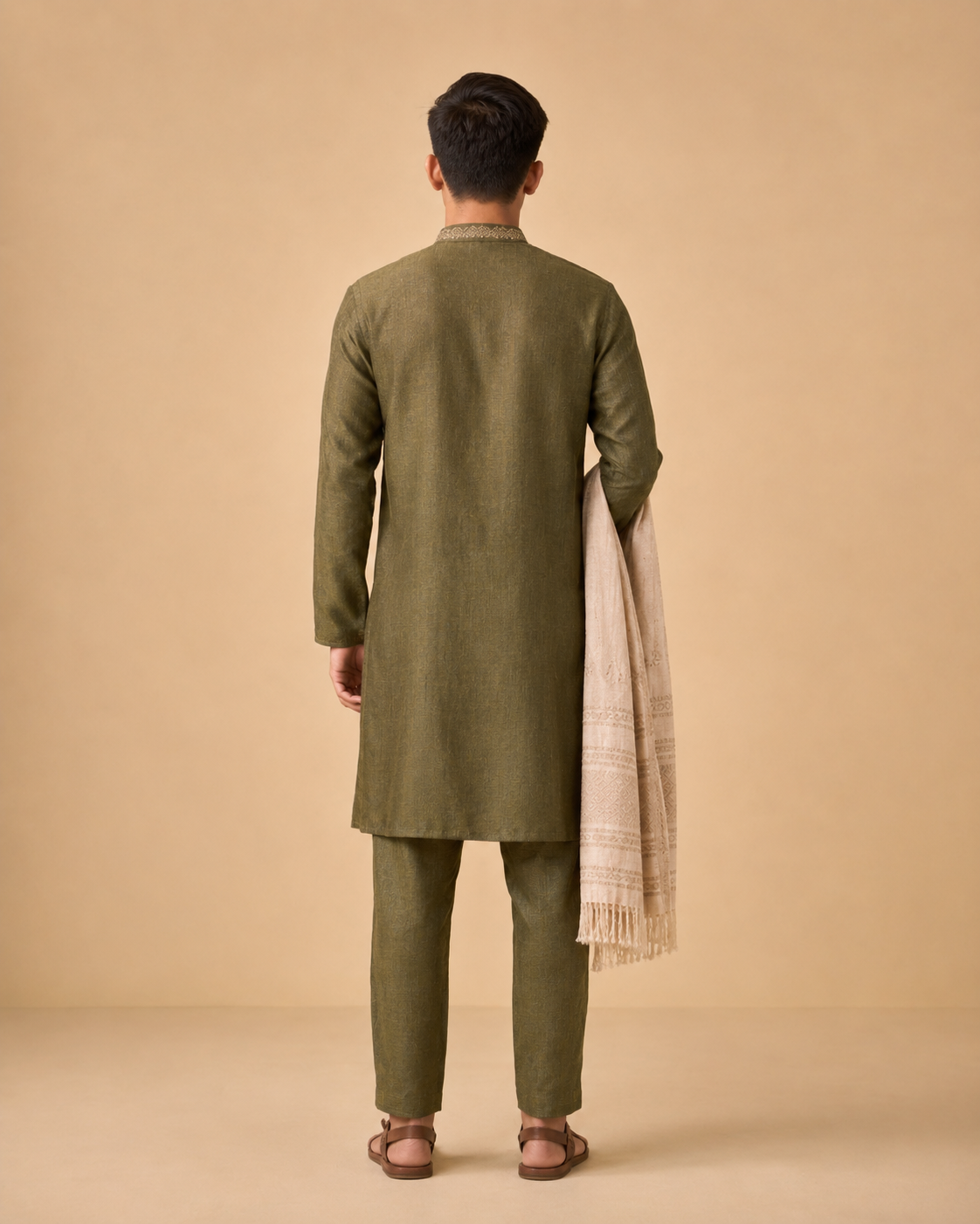 Mens Traditional Kurta Pajama Set Olive