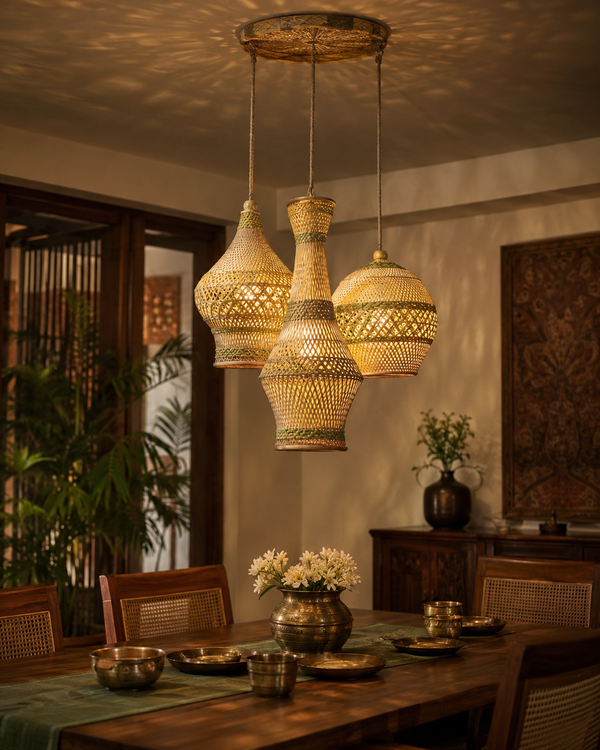 Palm Leaf Bell Pendant Lamp Set