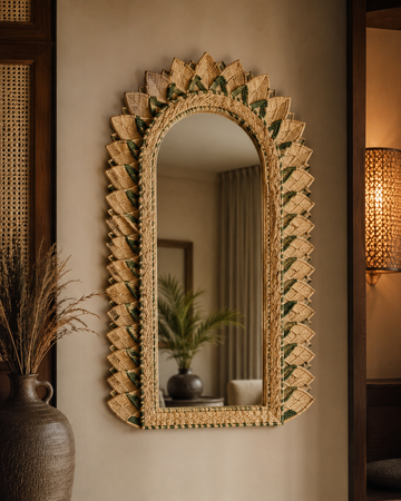 Palm Leaf Woven Arch Mirror Frame