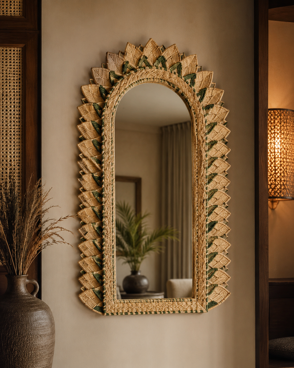 Palm Leaf Woven Arch Mirror Frame