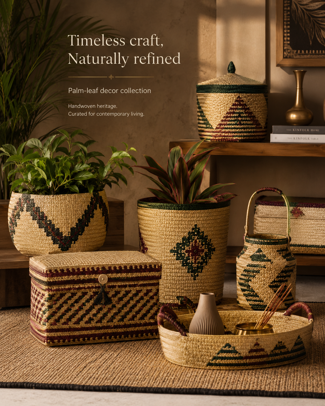 Palm Leaf Woven Basket Storage Set