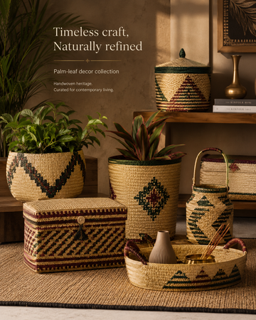 Palm Leaf Woven Basket Storage Set