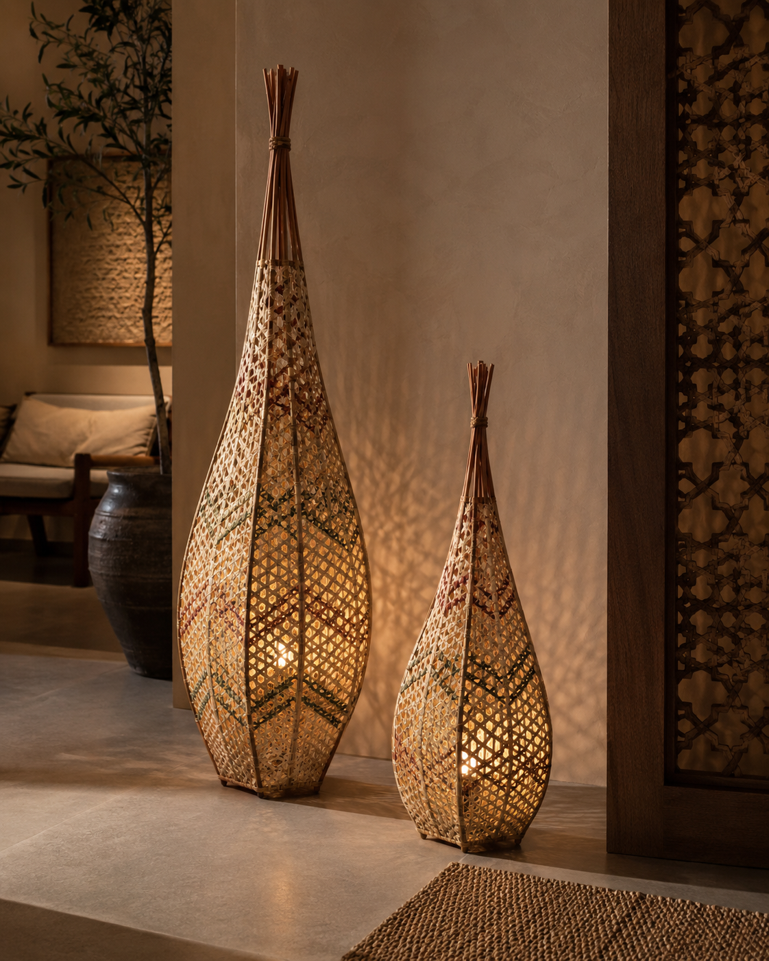Palm Leaf Woven Floor Lamp
